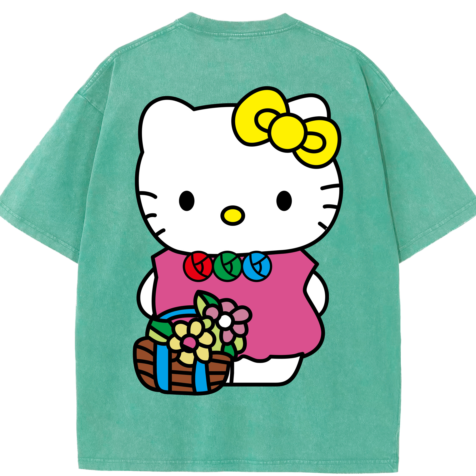 （画像用） Hello Kitty ハローキティ 綿100% ヴィンテージ風 半袖Tシャツ（背面プリント）